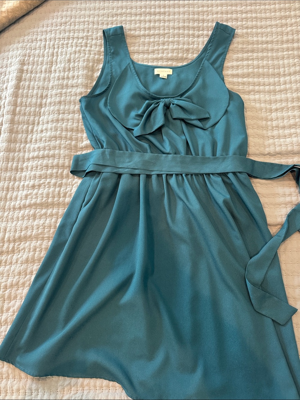 Monteau Teal Sleeveless Dress with Front Bow